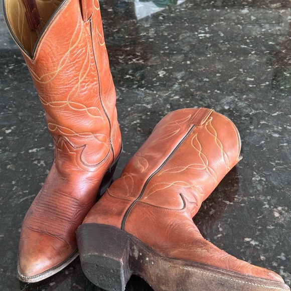 Tony Lama Brown Leather Cowboy Boots men’s size 8D vintage - Picture 2 of 9
